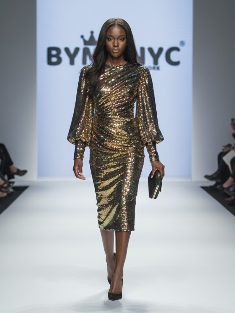 Gold Sequin Midi Party Dress MEATPACKING DISTRICT: Prêt-à -Porter Line BYMANYC ® New York