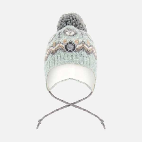 Lined Peruvian Knit Pompom Hat Gray And Sage