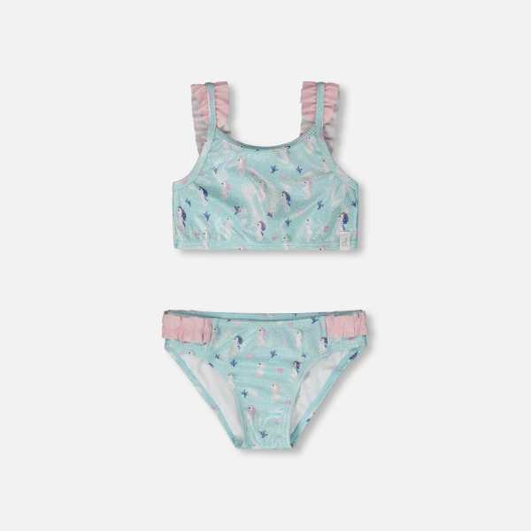 Two-Piece Swimsuit Blue Seahorse Print