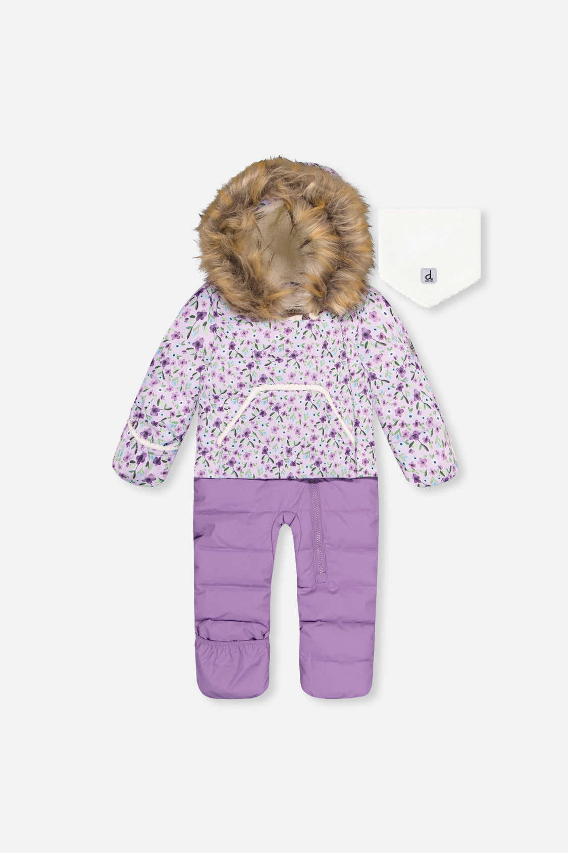 Baby Snug One Piece Snowsuit Adapted For Car Seats Purple Printed Mini Flowers
