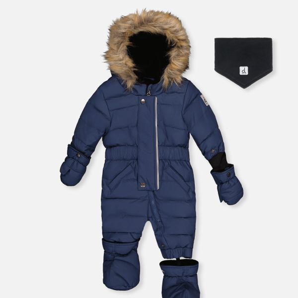 Baby Original One Piece Puffy Snowsuit With Removable Mittens And Boots Dark Blue
