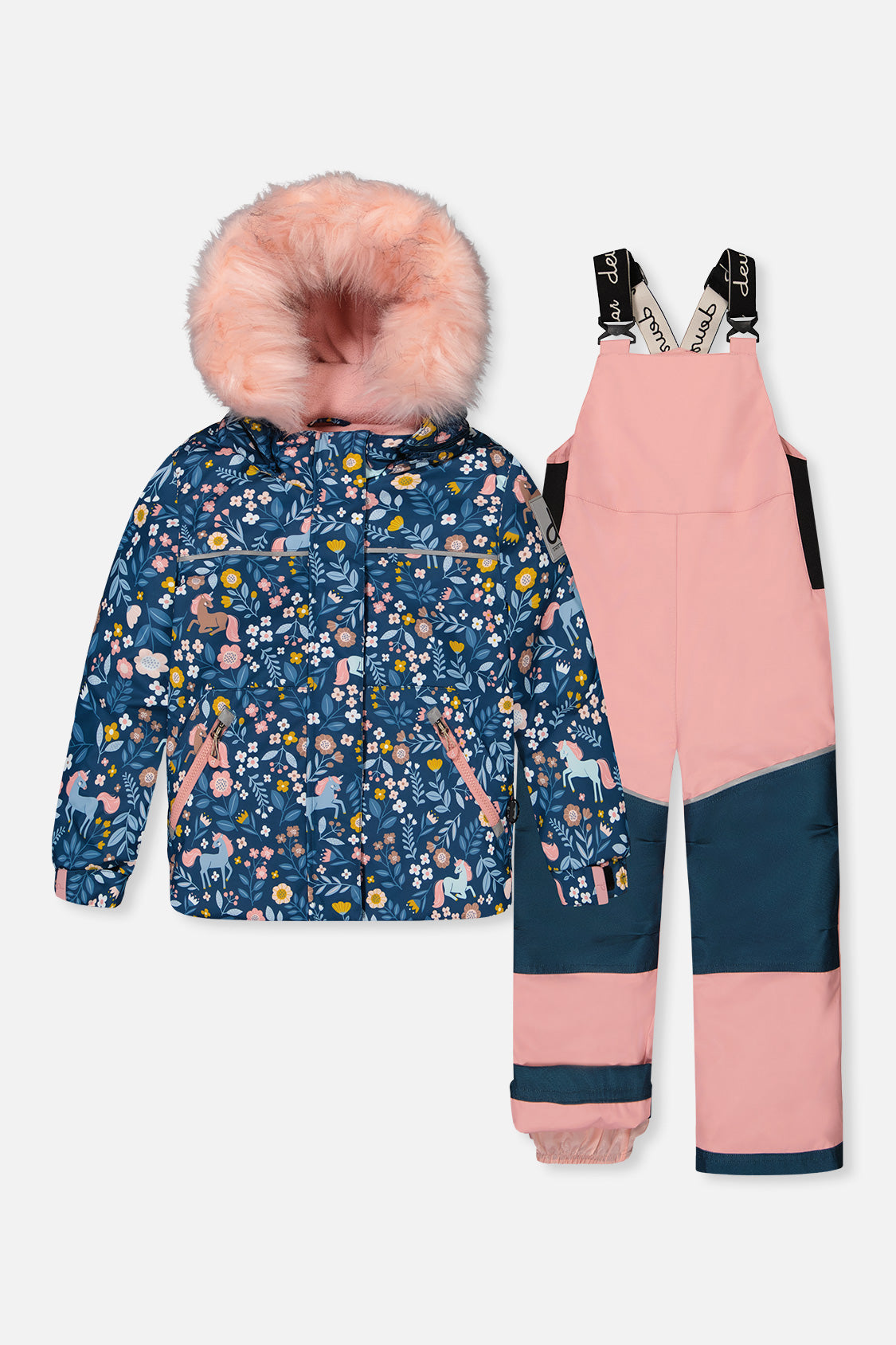 Two Piece Discover Snowsuit Blue And Pink Unicorn Print