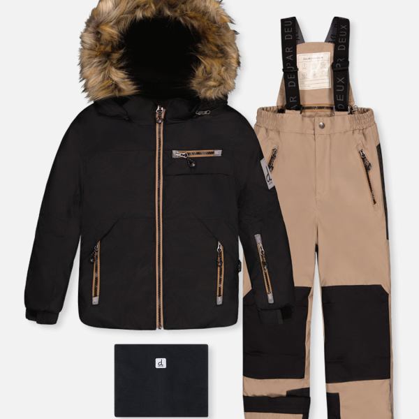 Two Piece Play Snowsuit Black And Beige