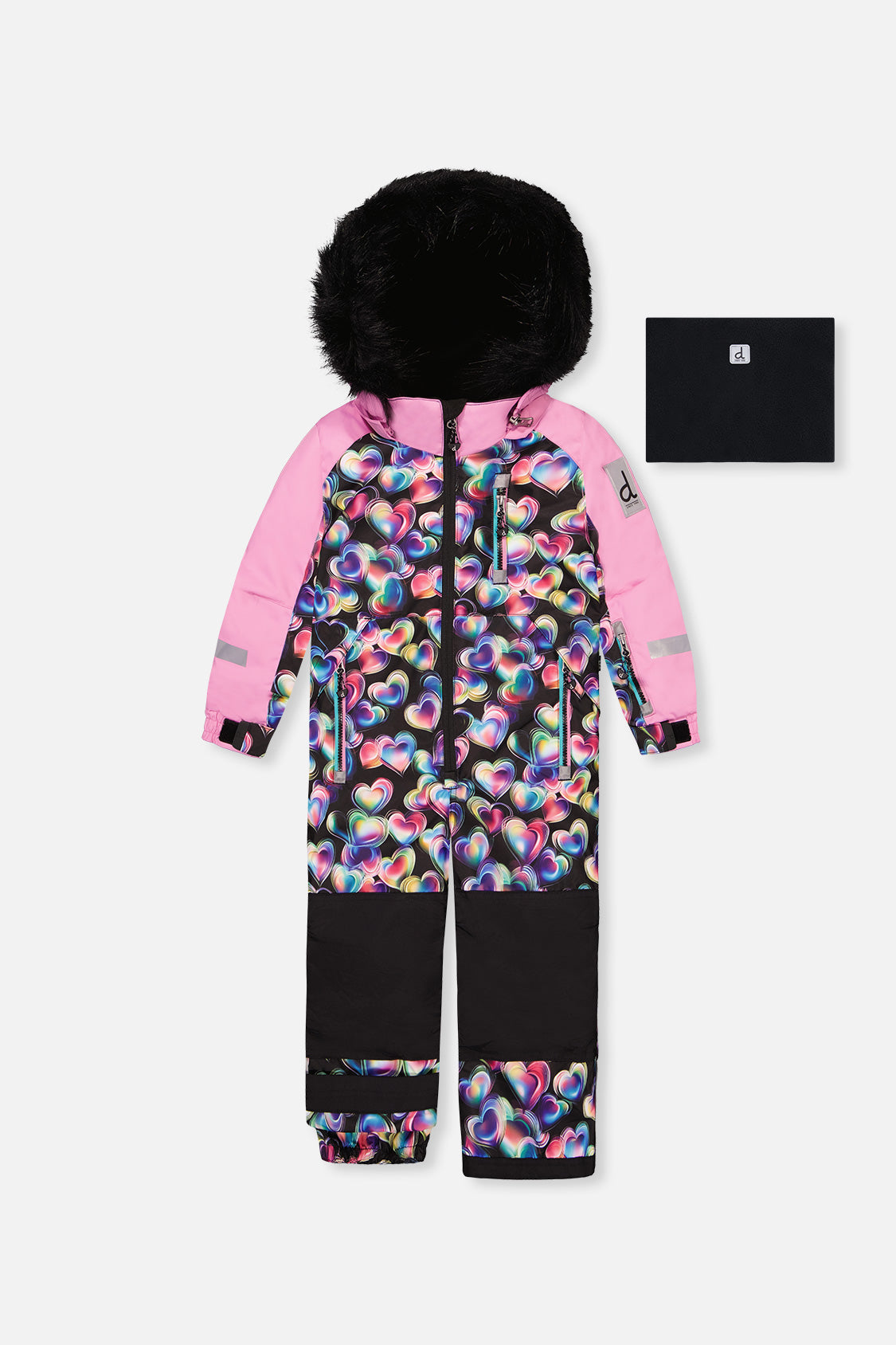 Kids One Piece Play Snowsuit Black Heart Print
