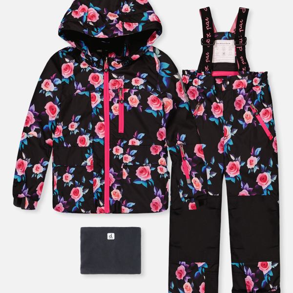 Two Piece Play Snowsuit Black Rose Print