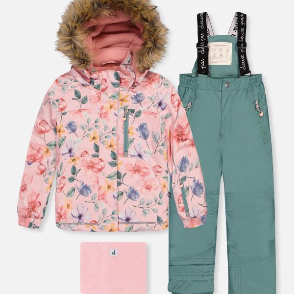 Two Piece Play Snowsuit Pink Vintage Floral Print
