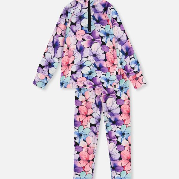 Two Piece Thermal Underwear Purple Floral Print