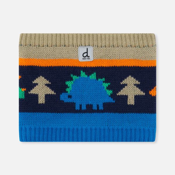 Winter Knit Neckwarmer Blue Dinosaur Print