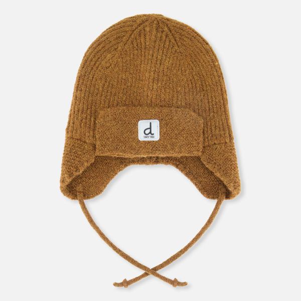 Baby Winter Knit Hat With Ear Flaps And Strings Brown Sugar