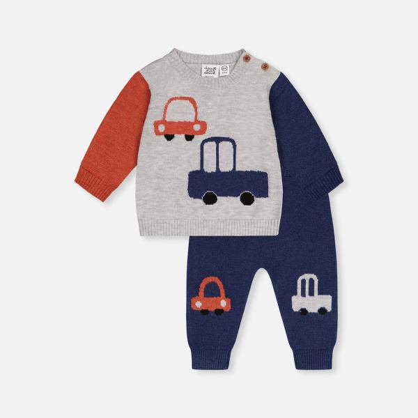 Knitted Top And Pants Set Blue And Orange