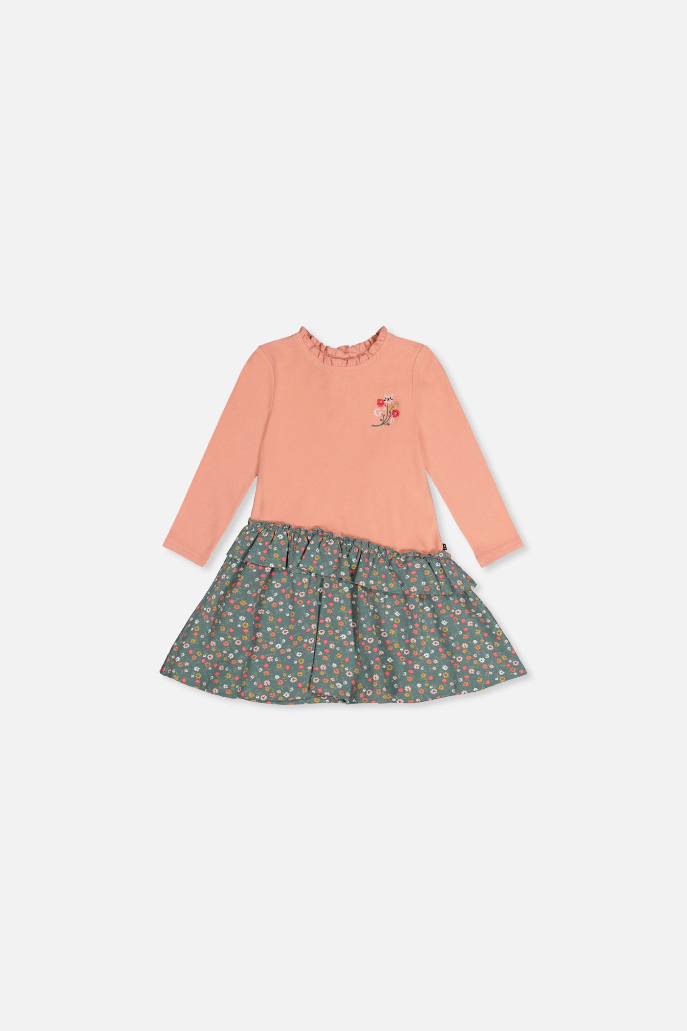 Baby Bi-Material Dress Pale Pink And Green Floral Print