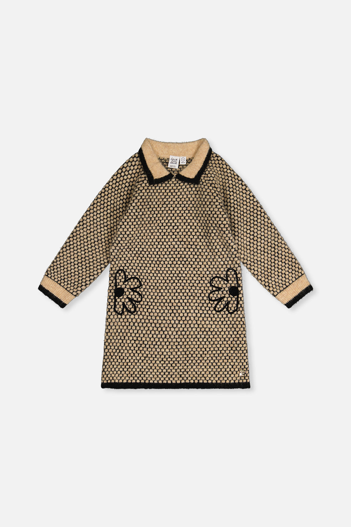 Knit Dress With Collar Beige And Black