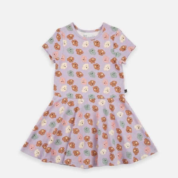 Short Sleeve Jersey Dress Purple Poodle Print