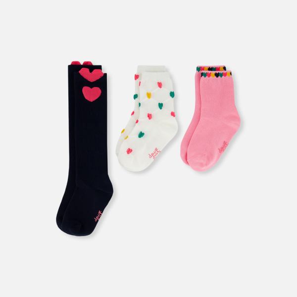 Socks (3 Pairs) Dark Blue, Pink And Beige