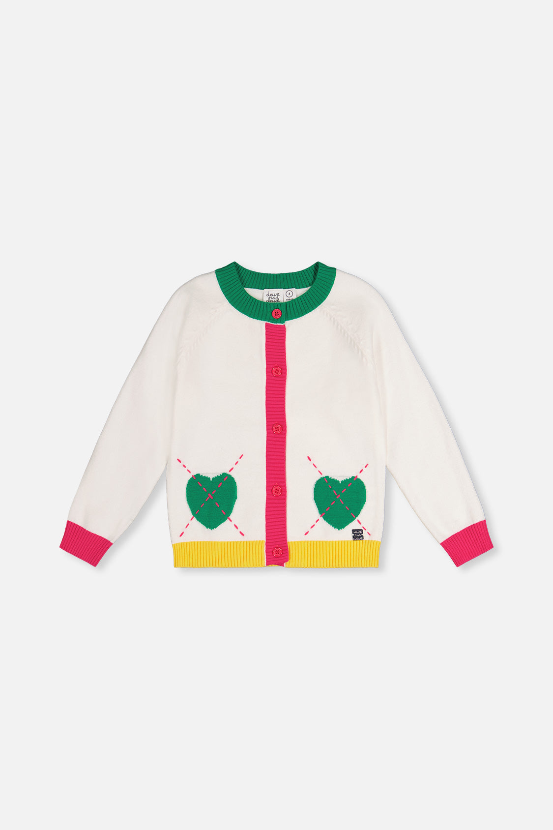 Knitted Cardigan Off-White, Green And Pink