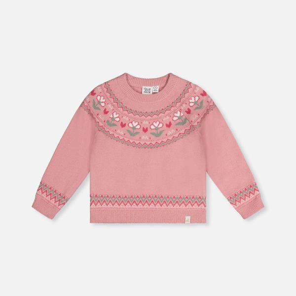Sweater With Flower Jacquard Pale Dusty Pink