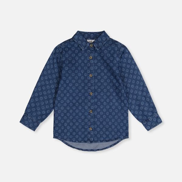 Chambray Shirt Blue Smiley Print