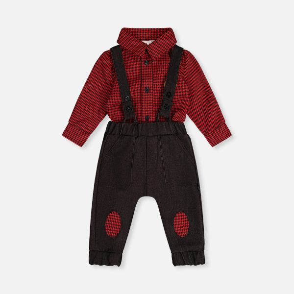 Baby Top & Pants Set Black And Red Houndstooth