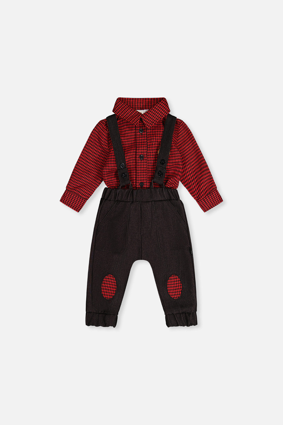Baby Top & Pants Set Black And Red Houndstooth