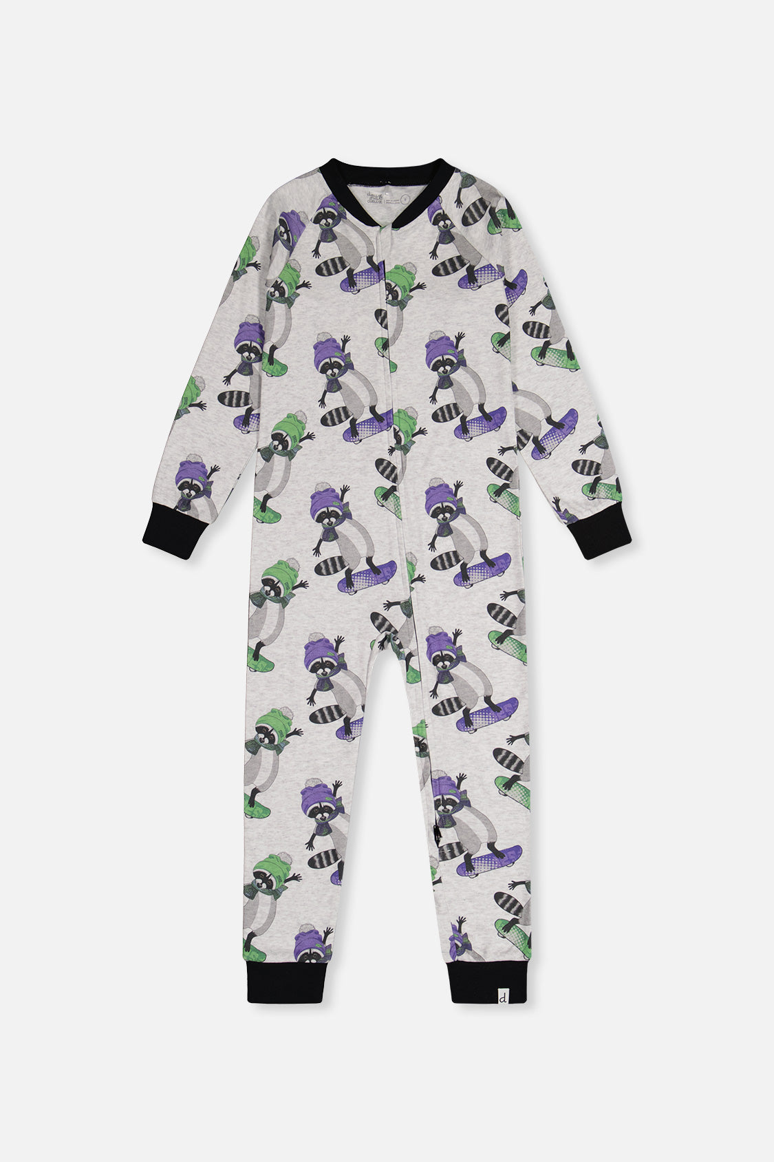 Baby Organic Cotton One Piece Pajama Beige Raccoon Print