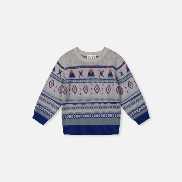 Baby Jacquard Knit Sweater Blue And Beige
