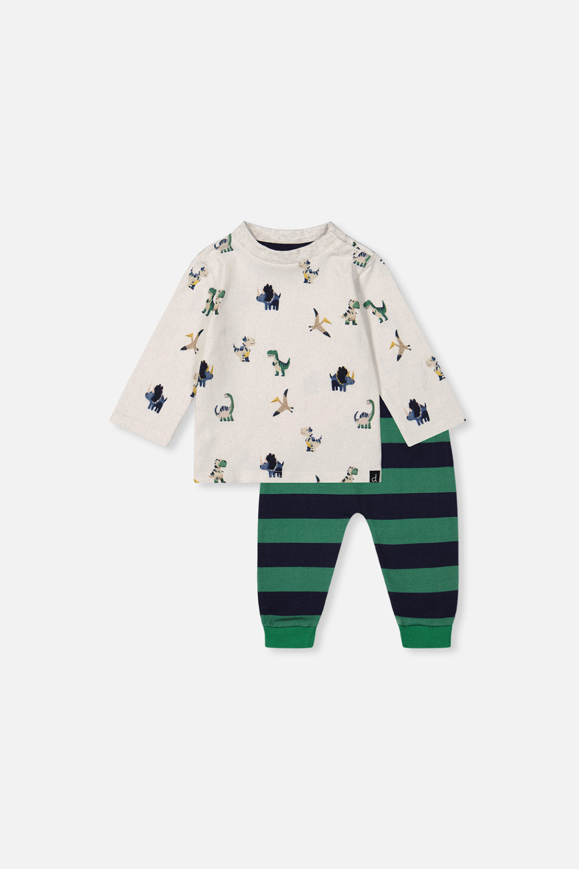 Baby Cotton T-Shirt & Fleece Pant Set Beige Dinosaur Print