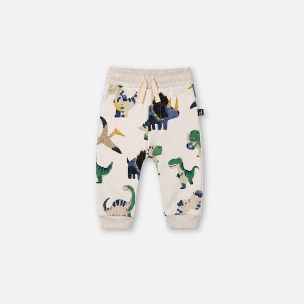 Baby Fleece Sweatpants Beige Dinosaur Print