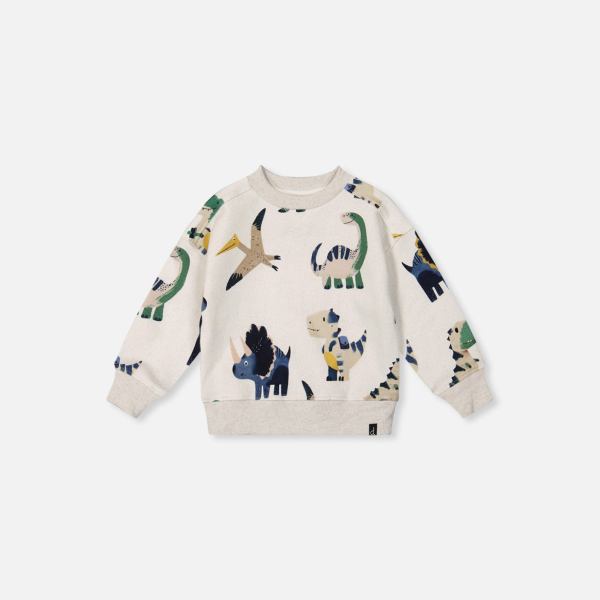 Baby Fleece Sweatshirt Beige Dinosaur Print