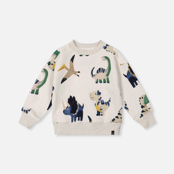 Fleece Sweatshirt Beige Dinosaur Print
