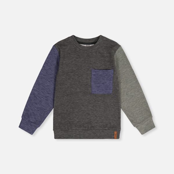 Colorblock Brushed Jersey Top With Chest Pocket Grey Brown