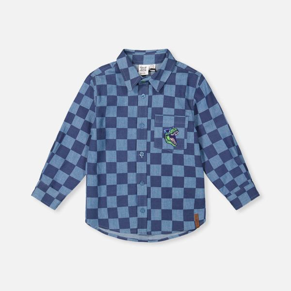 Chambray Shirt Blue Checkered Print
