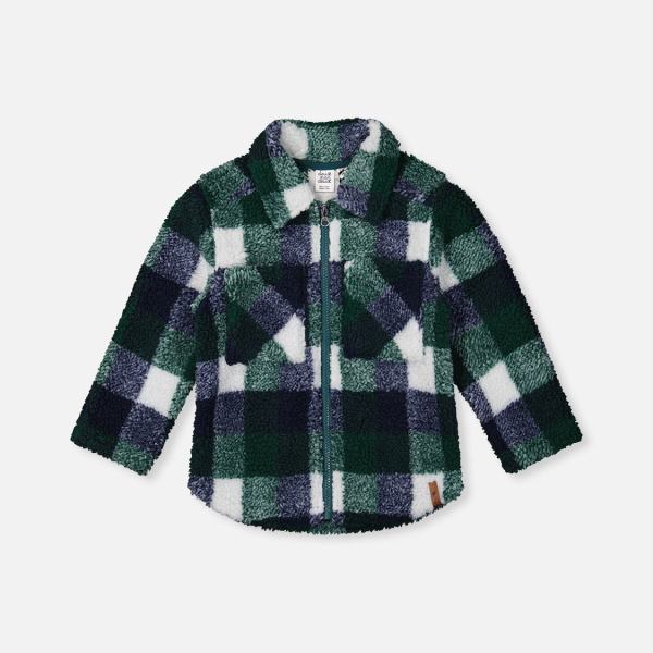 Zipped Overshirt Blue And Green Checks