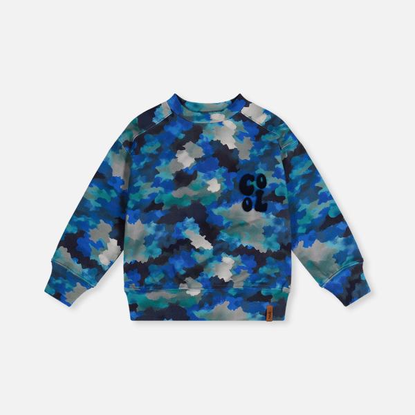 Fleece Sweatshirt Blue And Grey Camouflage