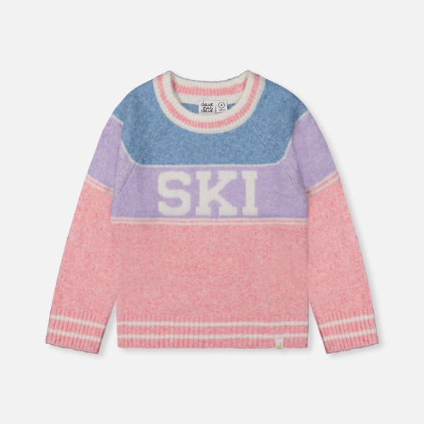 Sweater With Ski Jacquard Light Blue And Light Pink