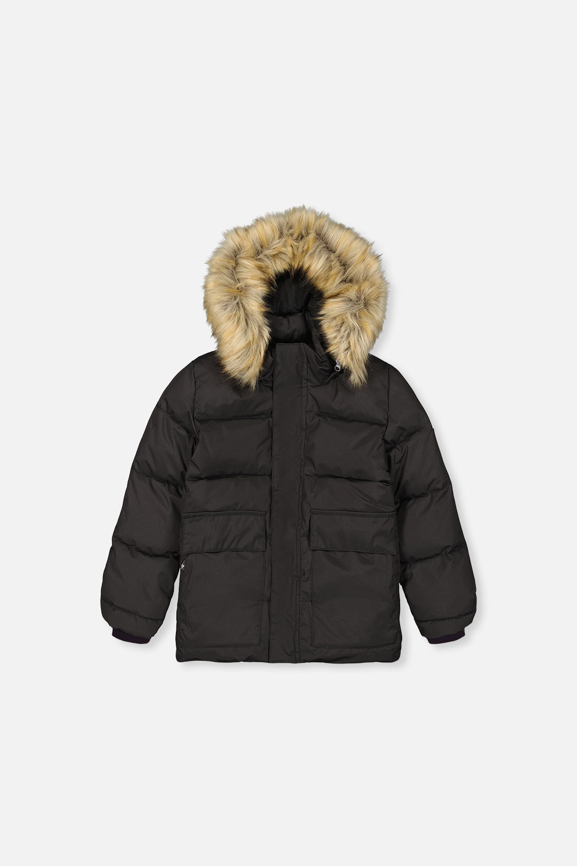 Winter Jacket With Faux-Fur Hood Black
