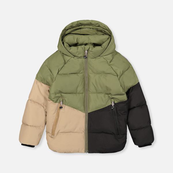 Color-Block Winter Jacket Olive Green