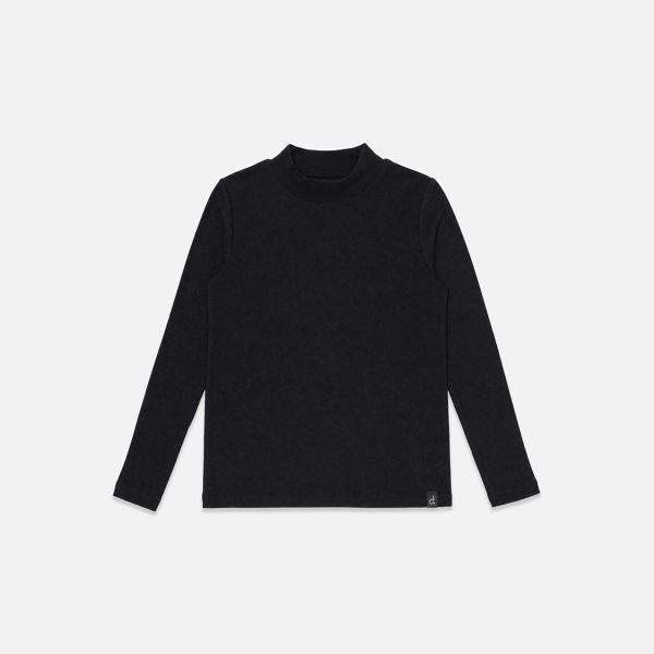Brushed Rib Crew Neck Top Black