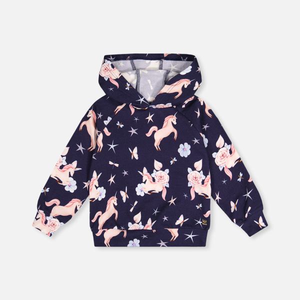 Printed Hoodie Purple Unicorn Print
