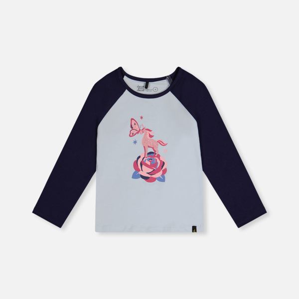 Raglan Organic Cotton T-Shirt Dark And Pale Blue