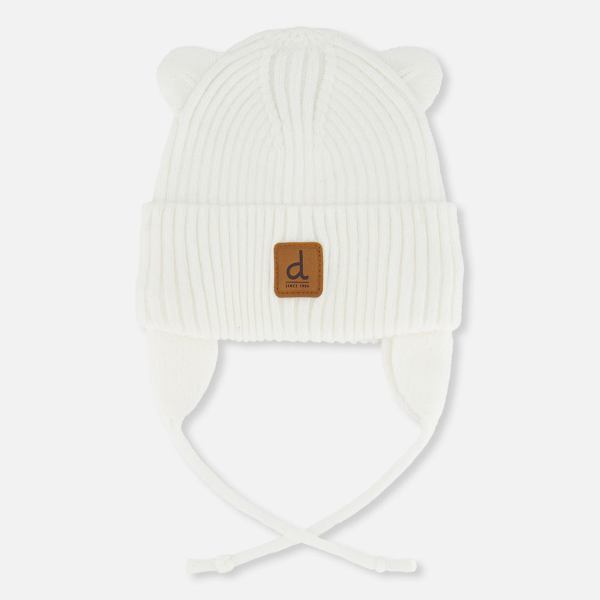 Baby Knit Hat With Strings Off-White