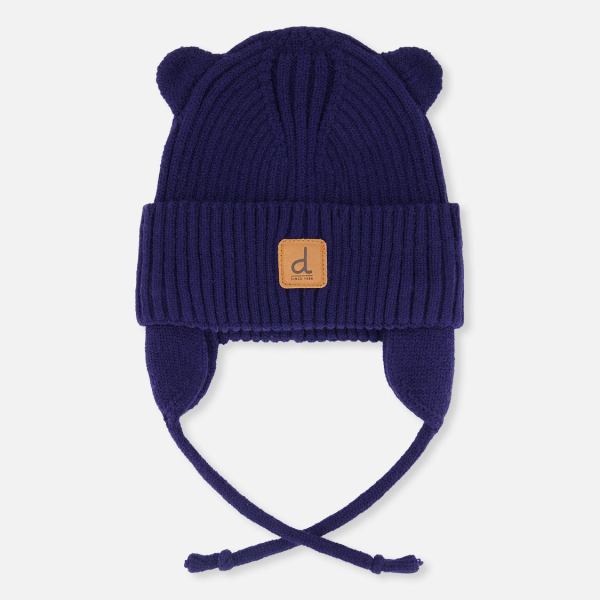 Baby Knit Hat With Strings Navy Blue