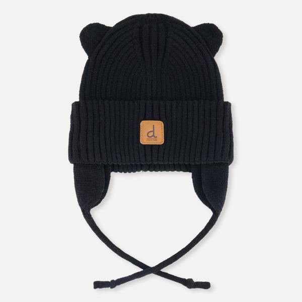 Baby Knit Hat With Strings Black