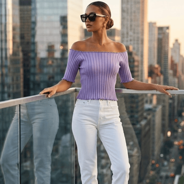 Lavender ASTOR Ribbed Off-the-Shoulder Top Prêt-à-Porter BYMANYC ®