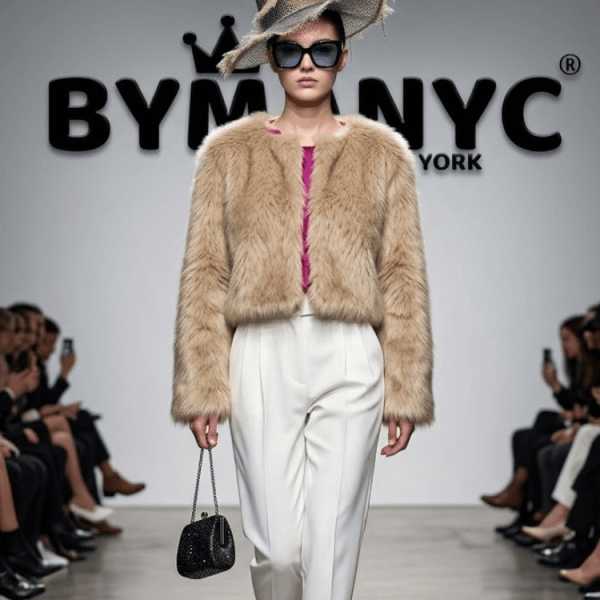 Women's Fluffy Beige Cropped Jacket BYMANYC ® New York CONTEMPORARY VIBRANT MODERN FASHION - New Collection