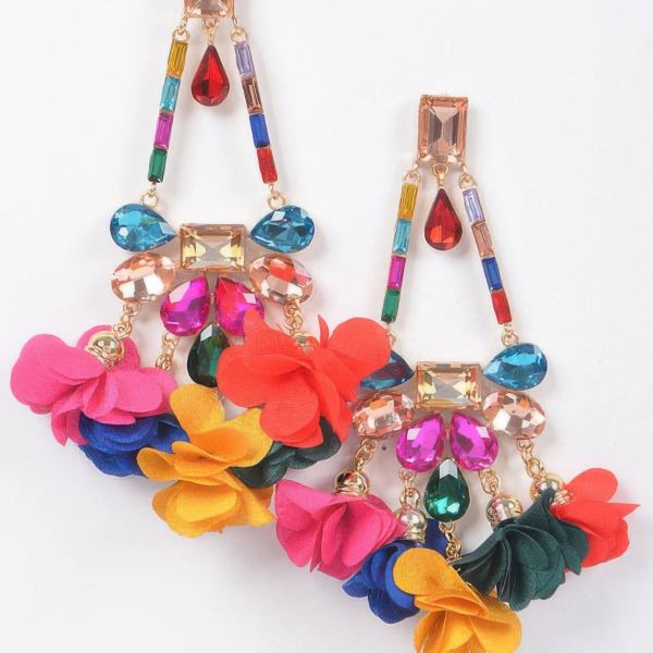 MEATPACKING Blossom Bling Rhinestone Party Drop Earrings: BYMANYC NY