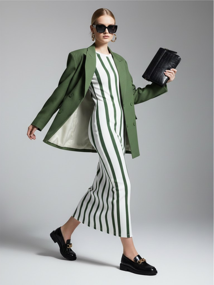 Moss Green Tailored Blazer with Double-Breasted Design โข BYMANYC ยฎ New York