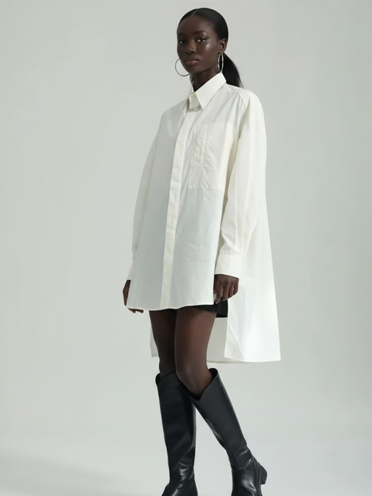 Oversized Asymmetric Shirt Dress in Crisp White โข BYMANYC ยฎ New York