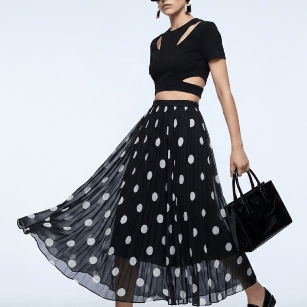 Women's Skirt Black Polka Dot BYMANYC ® New York SOHO PLEATED MAXI - New Collection
