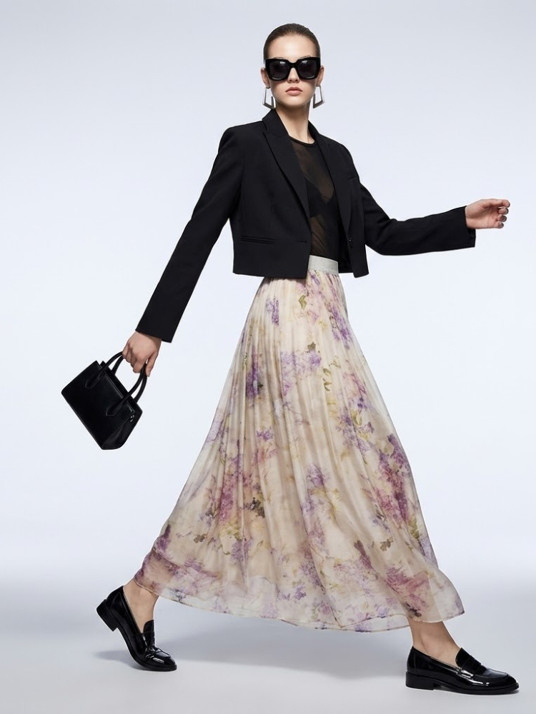 Women's Skirt Floral Tulle BYMANYC ยฎ New York PARK AVENUE PURPLE PLEATED MIDI - New Collection