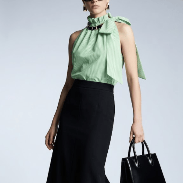 Women's Top High Neck Halter BYMANYC ® New York HAMPTONS GREEN STRIPE - New Collection
